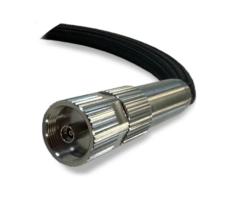 Armoured RF cable assembly connector