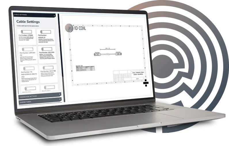 Cable configurator on a laptop with a technical drawing